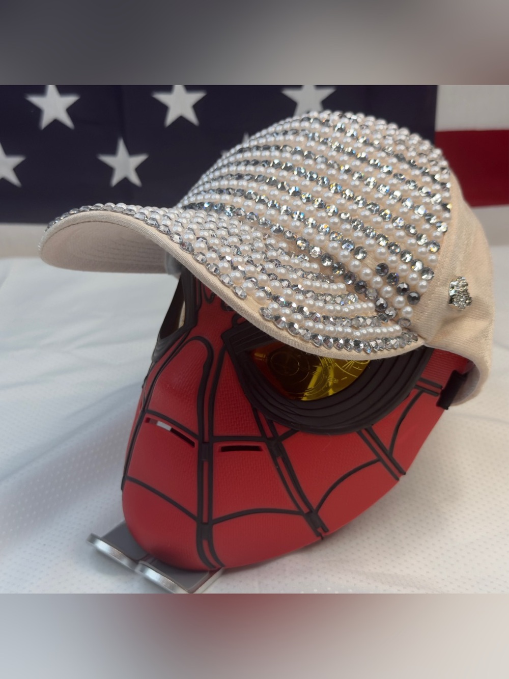 Juicy Couture Rhinestone Pearl Embellished Baseball Cap Bling Hat Cream OS